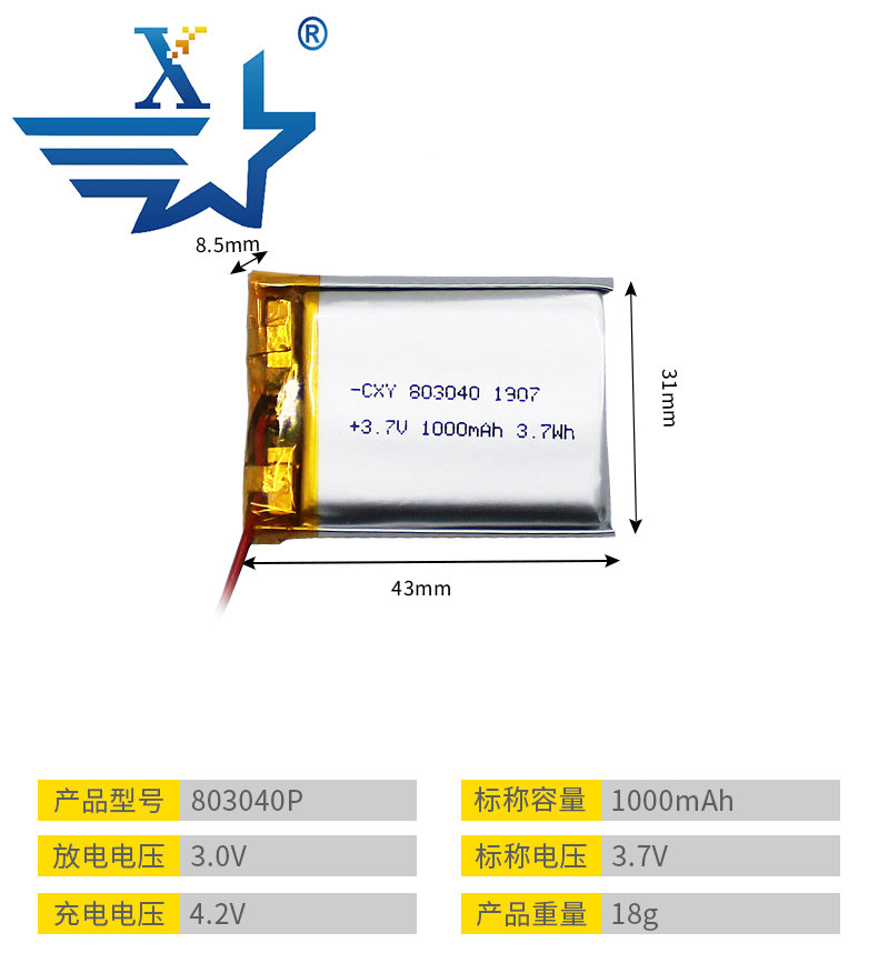 803040P-1000mAh